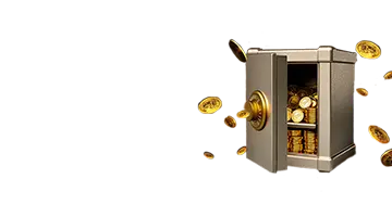 An open safe spilling gold coins symbolizes the cashback bonus at Eldorado Internet Casino. Players can reclaim a portion of their lost funds back to their balance.